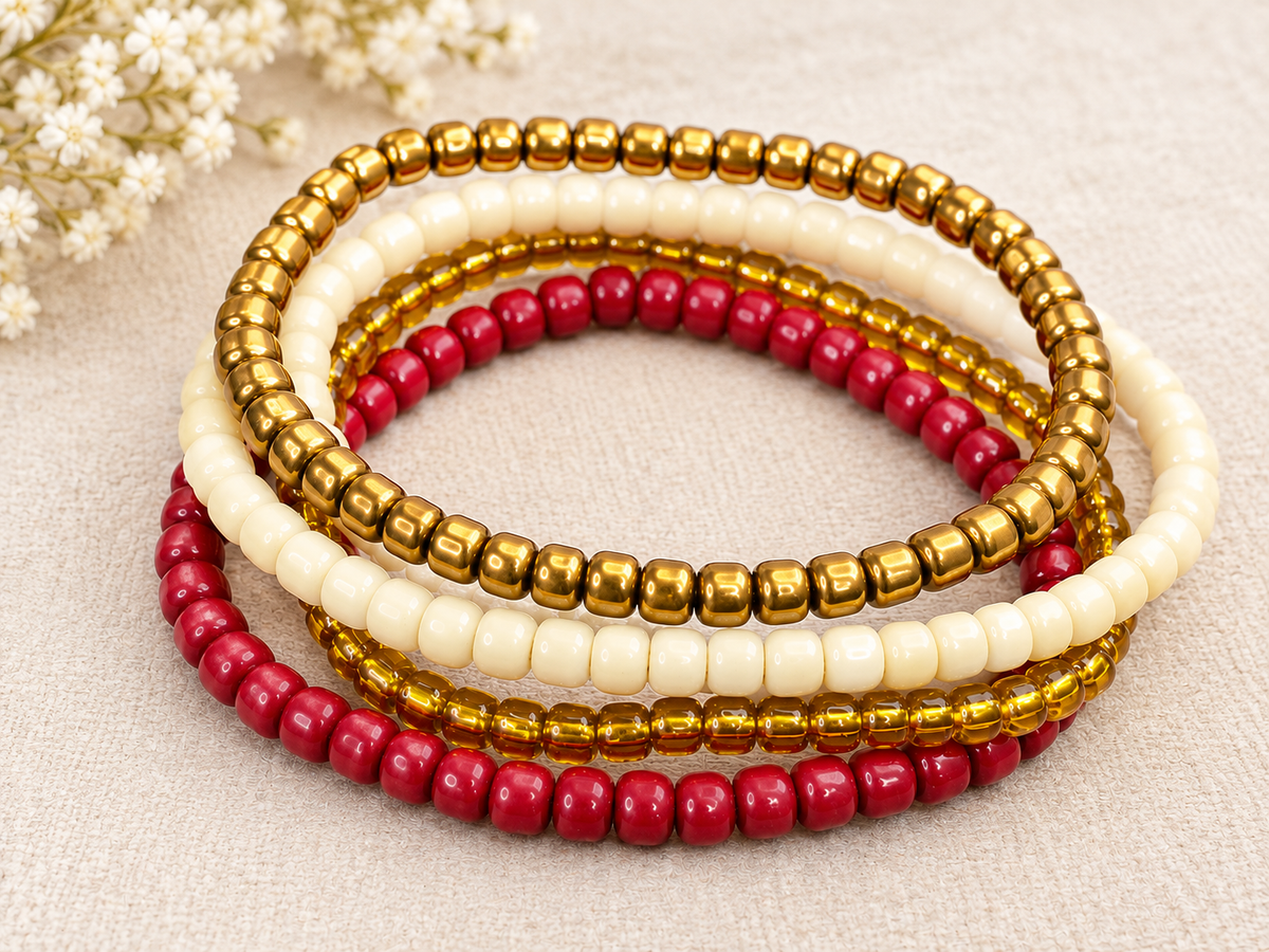 Fall Beaded Bracelet Stack, bronze bracelet