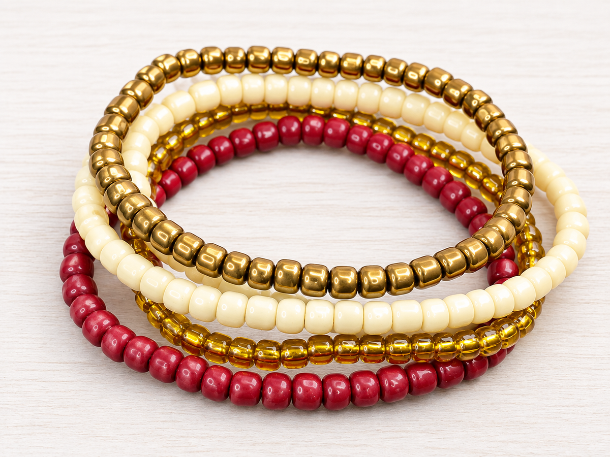 Fall Beaded Bracelet Stack, bronze bracelet