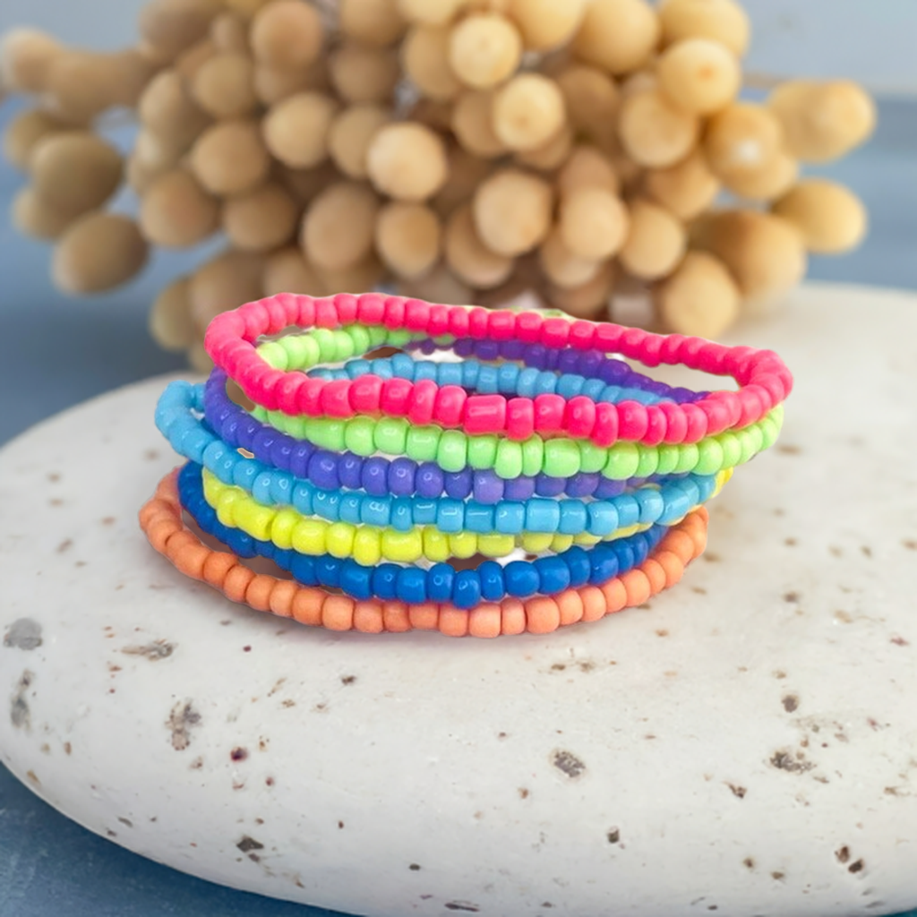Rainbow bracelet stack, neon rainbow bracelets, bright bracelets, neon bracelets