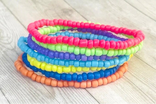Rainbow bracelet stack, neon rainbow bracelets, bright bracelets, neon bracelets