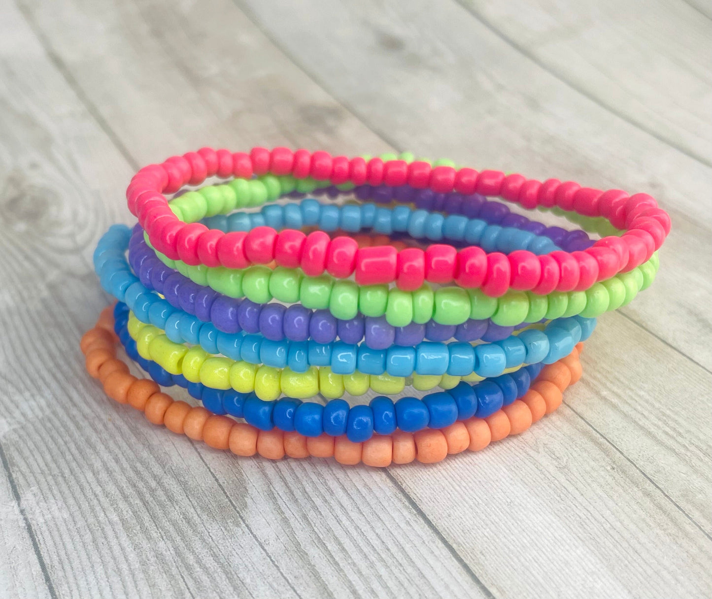 Rainbow bracelet stack, neon rainbow bracelets, bright bracelets, neon bracelets