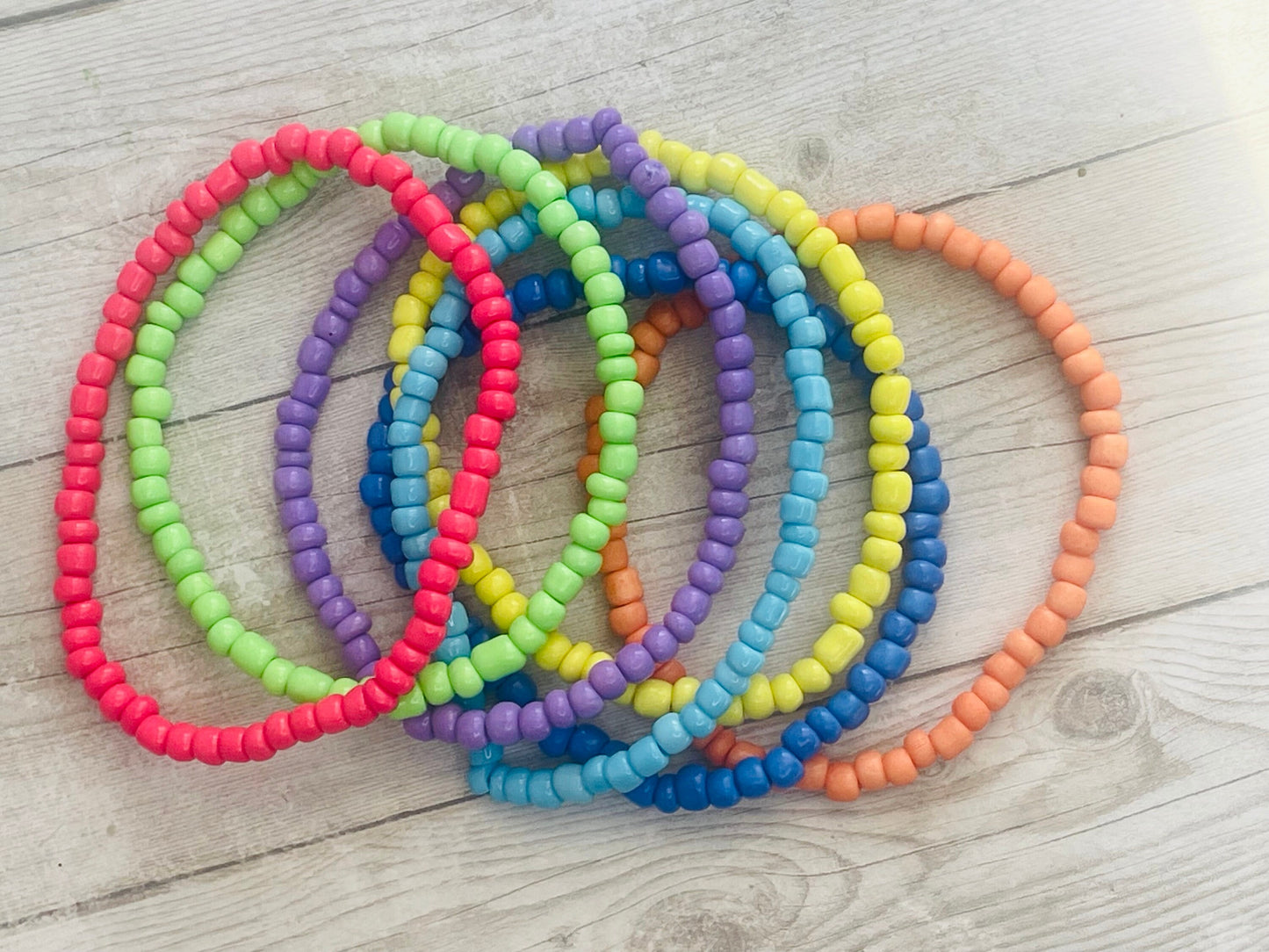 Rainbow bracelet stack, neon rainbow bracelets, bright bracelets, neon bracelets