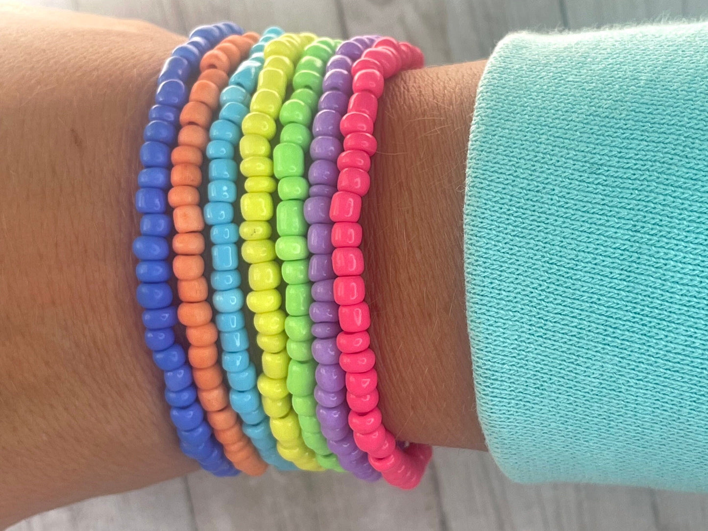 Rainbow bracelet stack, neon rainbow bracelets, bright bracelets, neon bracelets