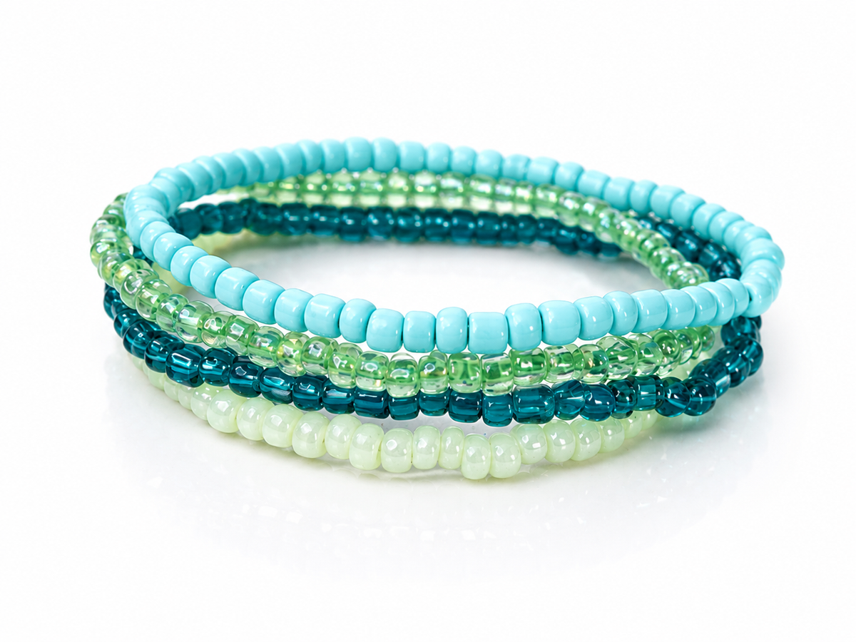 Turquoise sea green sea glass color bracelet stack