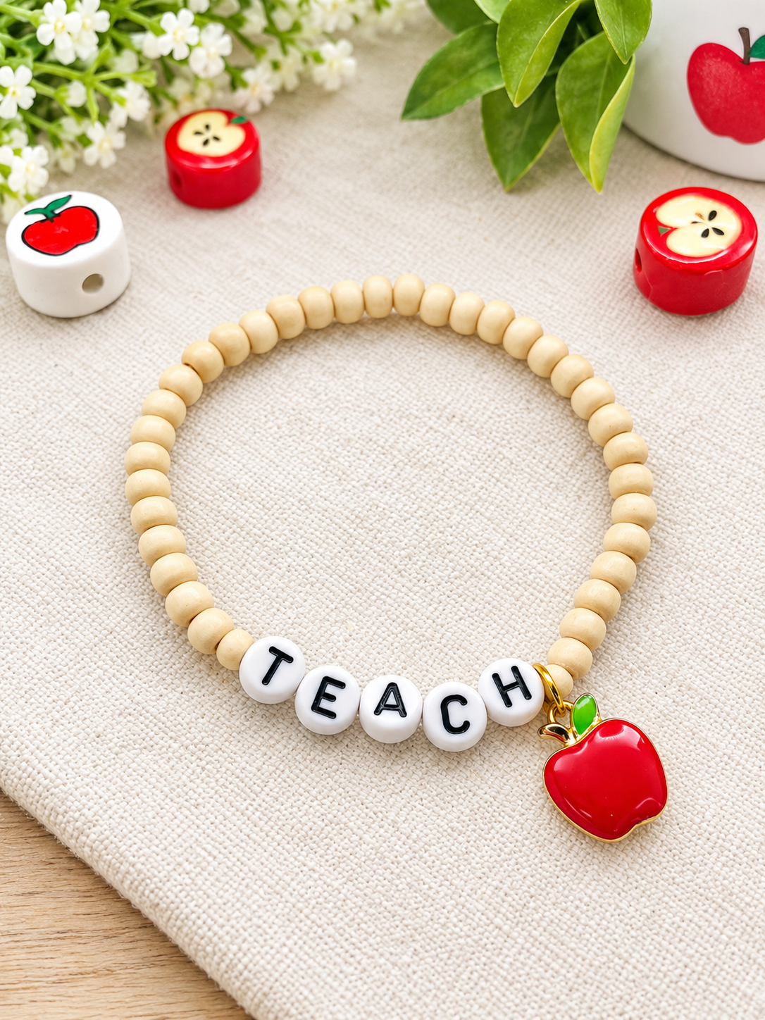 Teacher bracelet, teach apple bracelet, gift for teacher,